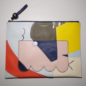 Tory Burch Inside The Box Zip Closure Pouch Clutch Crafted w/ Italian Leather